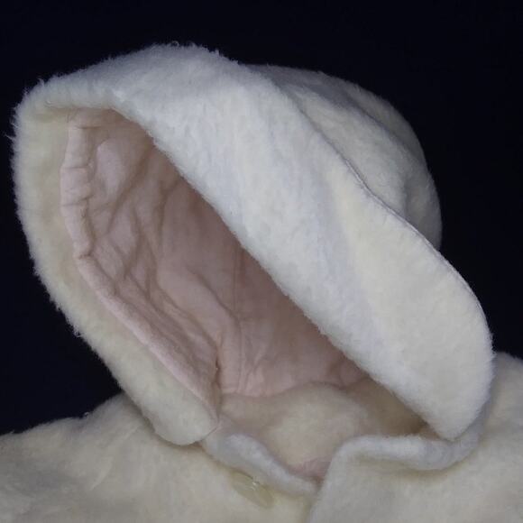 Handmade Vintage Toddler Coat Hooded Lined in Pink Button Front Attached Mittens - Picture 3 of 12